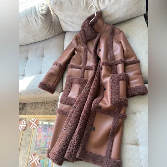 Stand Studio Patrice faux shearling coat in dark brown size small / FR 34 - Picture 6 of 9